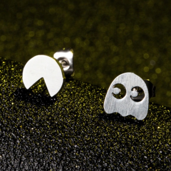 Jewelry - Tiny Pacman Retro Stainless Steel Stud Earrings